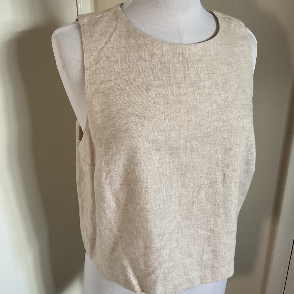 Abercrombie & Fitch Beige Linen Blend Tank Top Medium M Neutral Minimalist - Picture 2 of 5